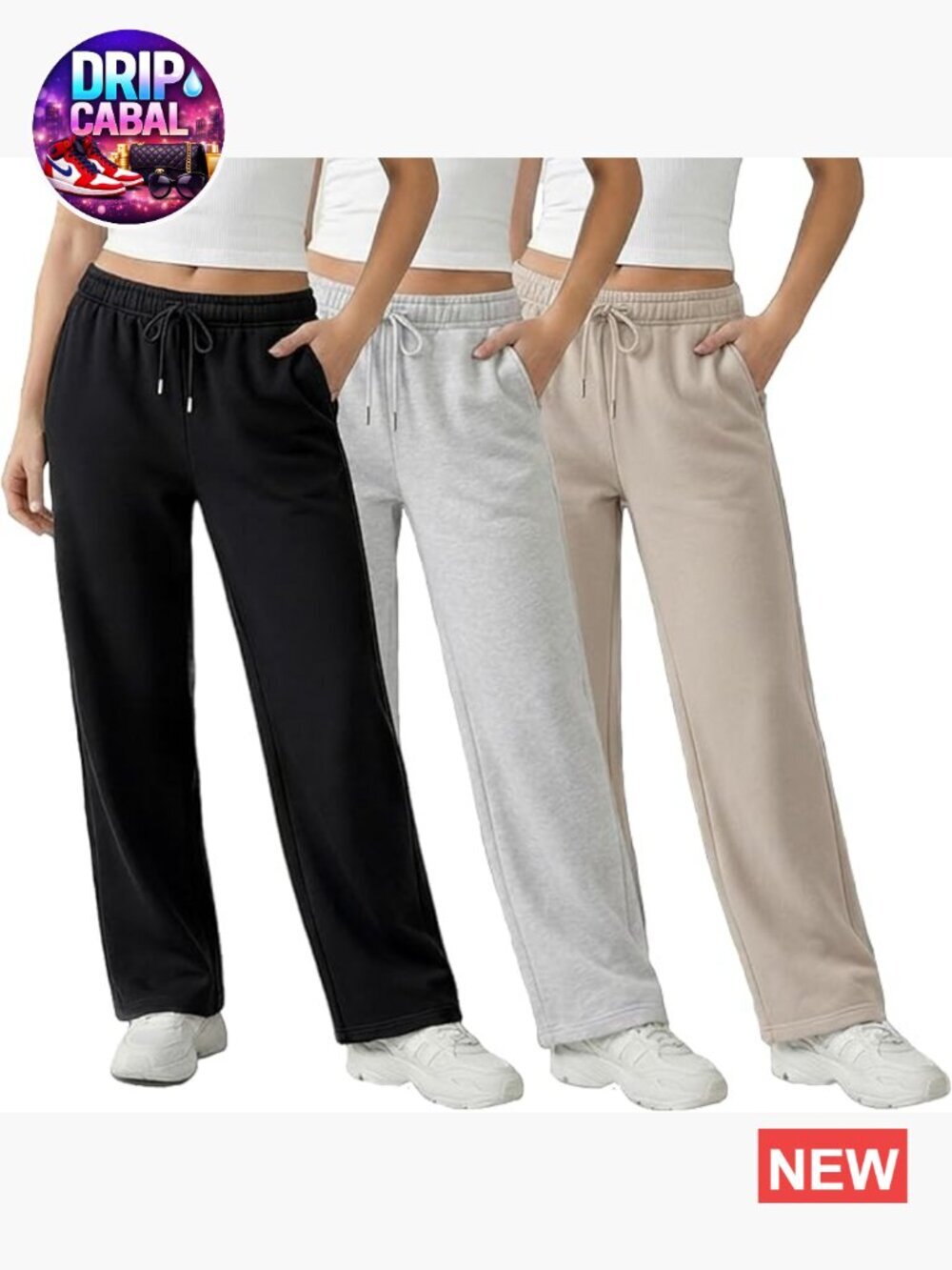 3 Pack Straight Leg Fleece Lounge Sweatpants with Pockets
